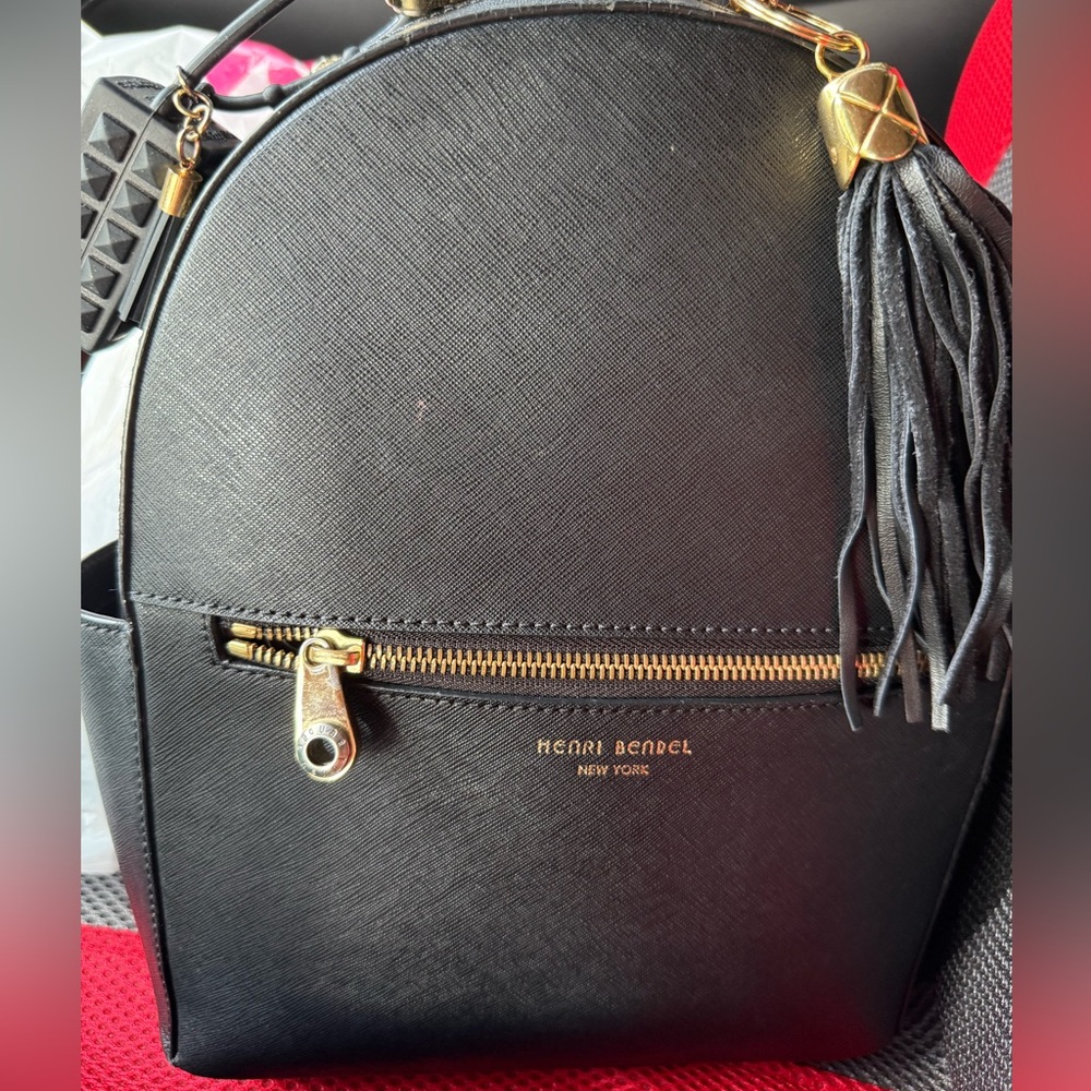 Henri Bendel Black Backpack with Gold Accents